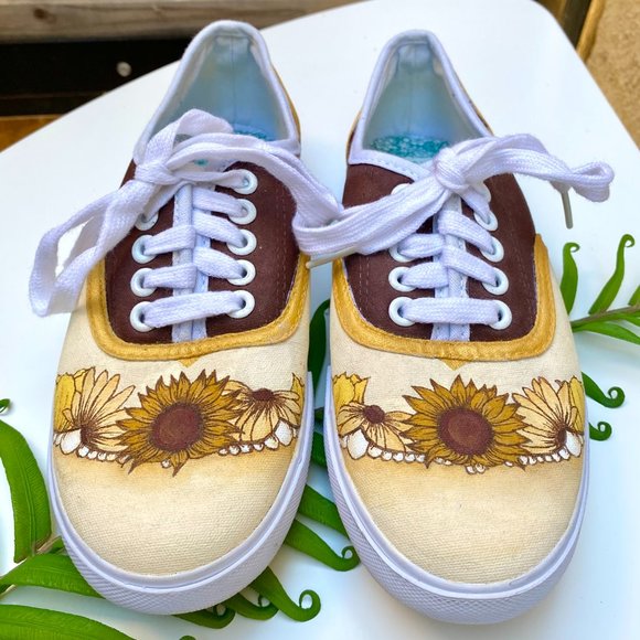 Shoes - 90s hand-painted sunflower canvas sneakers 6